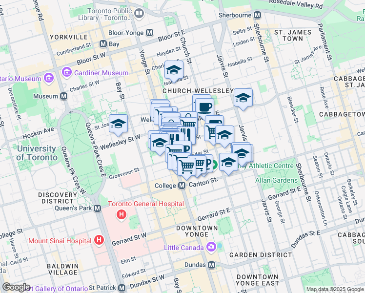map of restaurants, bars, coffee shops, grocery stores, and more near 479 Yonge Street in Toronto