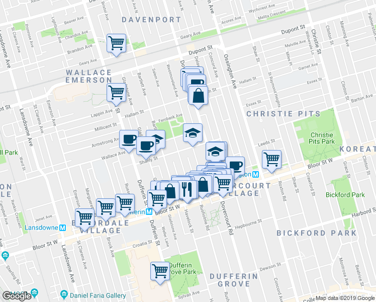 map of restaurants, bars, coffee shops, grocery stores, and more near in Toronto