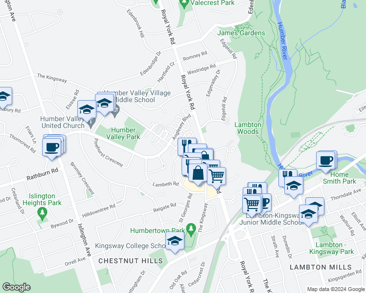 map of restaurants, bars, coffee shops, grocery stores, and more near in Toronto