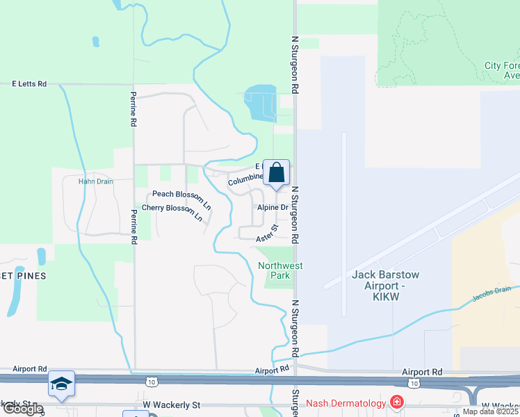map of restaurants, bars, coffee shops, grocery stores, and more near 7301-7399 Lilac Street in Midland