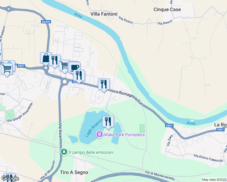 map of restaurants, bars, coffee shops, grocery stores, and more near 260 Via Tosco Romagnola Est in Pontedera
