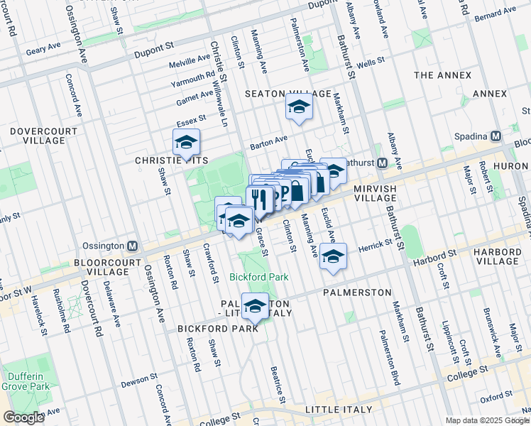 map of restaurants, bars, coffee shops, grocery stores, and more near in Toronto
