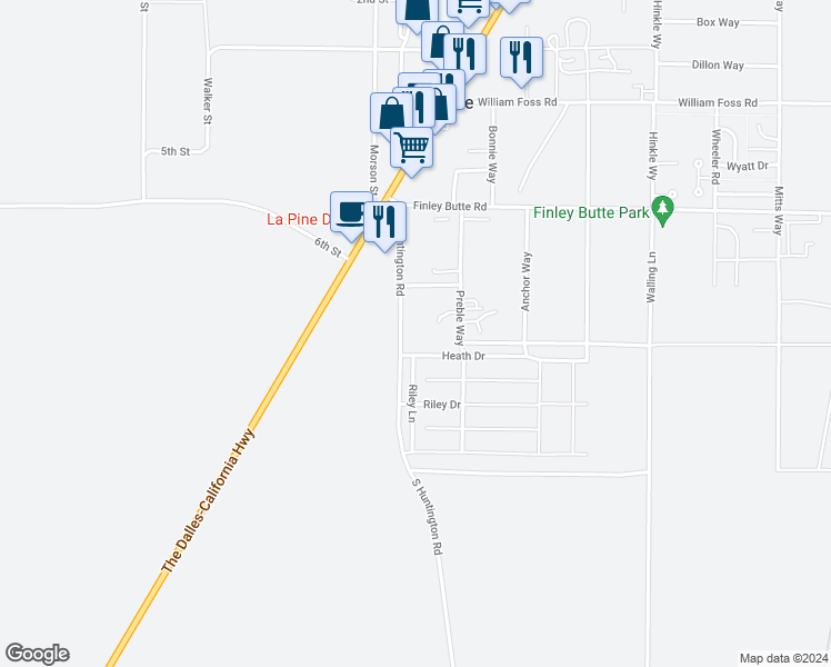 map of restaurants, bars, coffee shops, grocery stores, and more near 16418 Heath Drive in La Pine