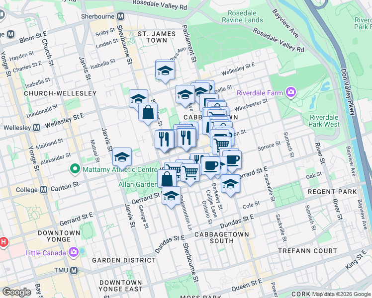 map of restaurants, bars, coffee shops, grocery stores, and more near 198 Carlton Street in Toronto