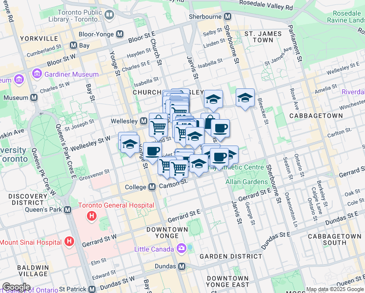 map of restaurants, bars, coffee shops, grocery stores, and more near in Toronto