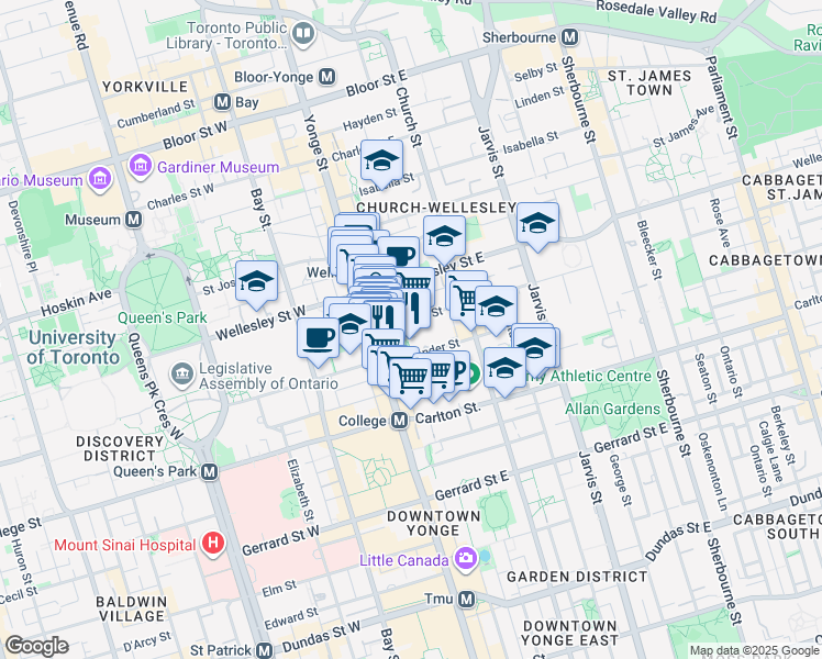 map of restaurants, bars, coffee shops, grocery stores, and more near in Toronto