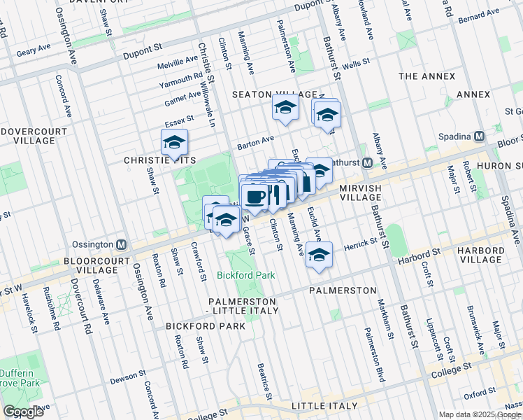 map of restaurants, bars, coffee shops, grocery stores, and more near in Toronto