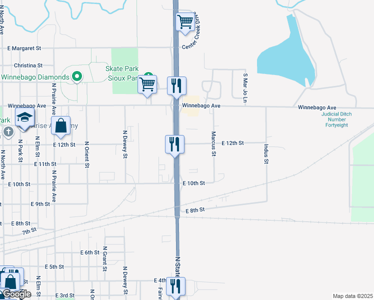 map of restaurants, bars, coffee shops, grocery stores, and more near 1118 State Street in Fairmont