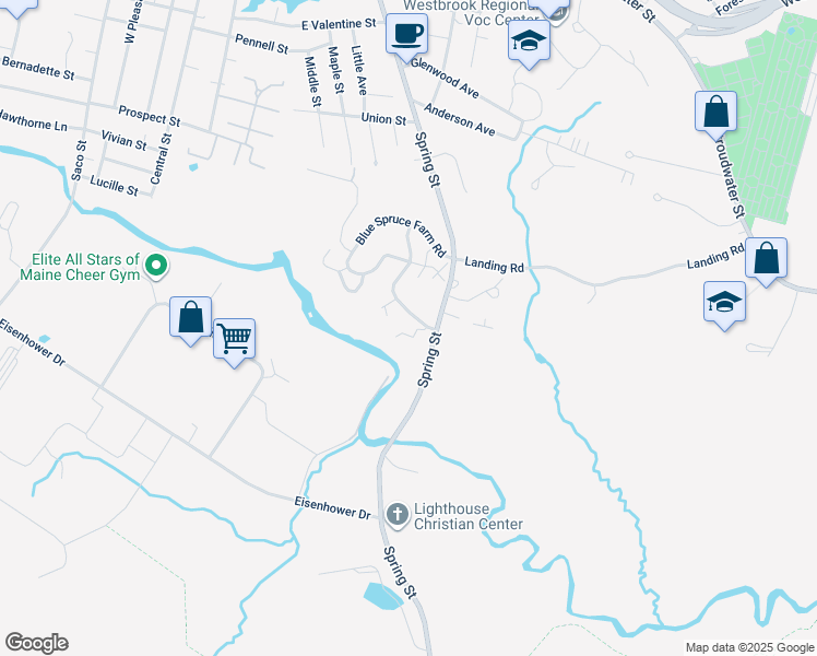 map of restaurants, bars, coffee shops, grocery stores, and more near Jacqueline Way in Westbrook