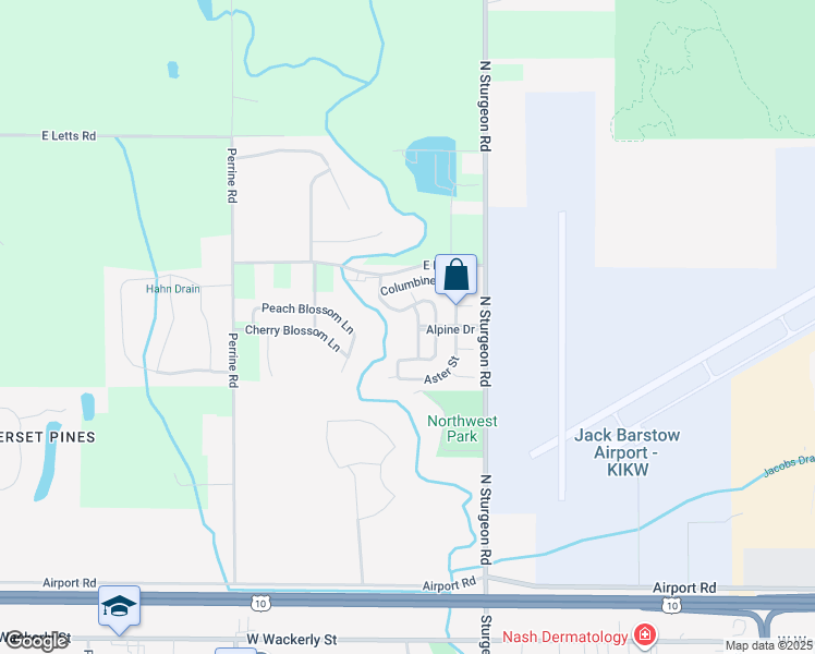 map of restaurants, bars, coffee shops, grocery stores, and more near 3601 Alpine Drive in Midland