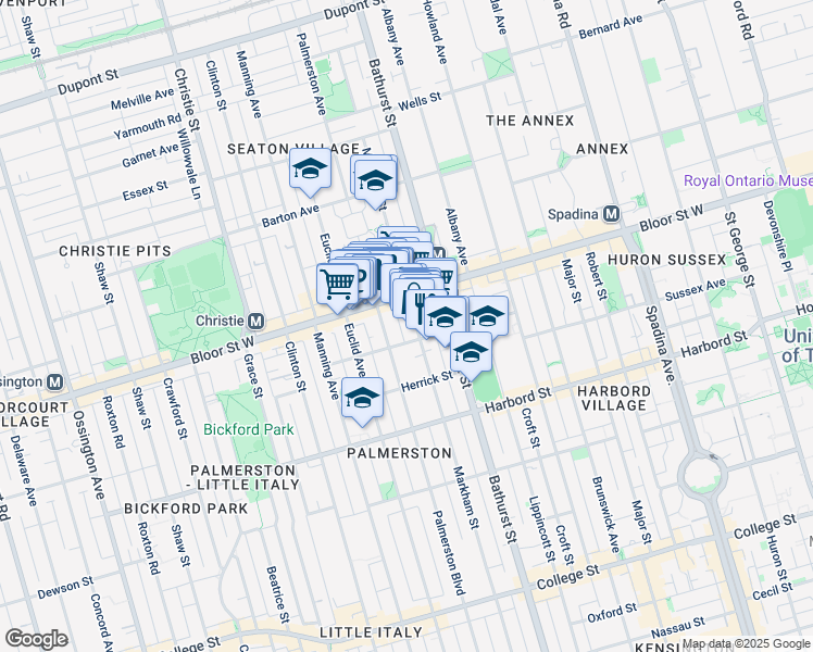 map of restaurants, bars, coffee shops, grocery stores, and more near in Toronto