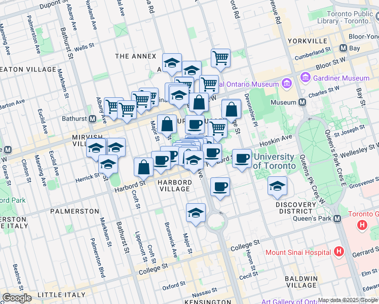map of restaurants, bars, coffee shops, grocery stores, and more near 666 Spadina Avenue in Toronto