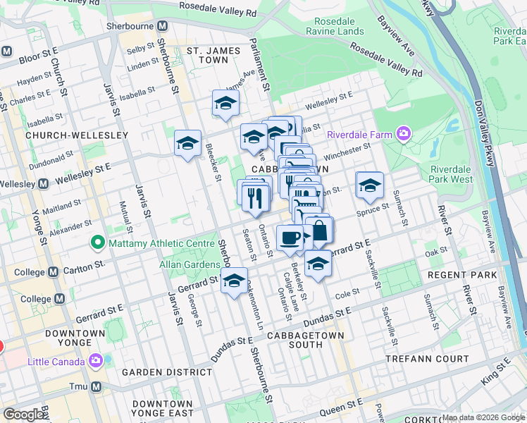 map of restaurants, bars, coffee shops, grocery stores, and more near in Toronto