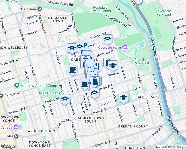 map of restaurants, bars, coffee shops, grocery stores, and more near in Toronto