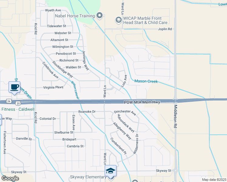 map of restaurants, bars, coffee shops, grocery stores, and more near 20053 Cibola Place in Caldwell