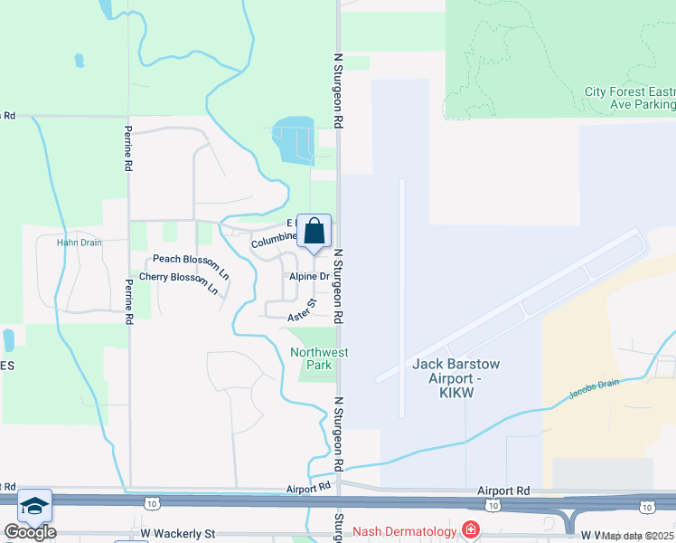 map of restaurants, bars, coffee shops, grocery stores, and more near 3305 Alpine Drive in Midland
