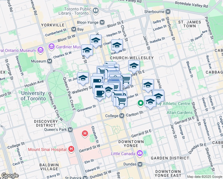 map of restaurants, bars, coffee shops, grocery stores, and more near 530 Yonge Street in Toronto