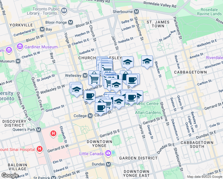 map of restaurants, bars, coffee shops, grocery stores, and more near in Toronto