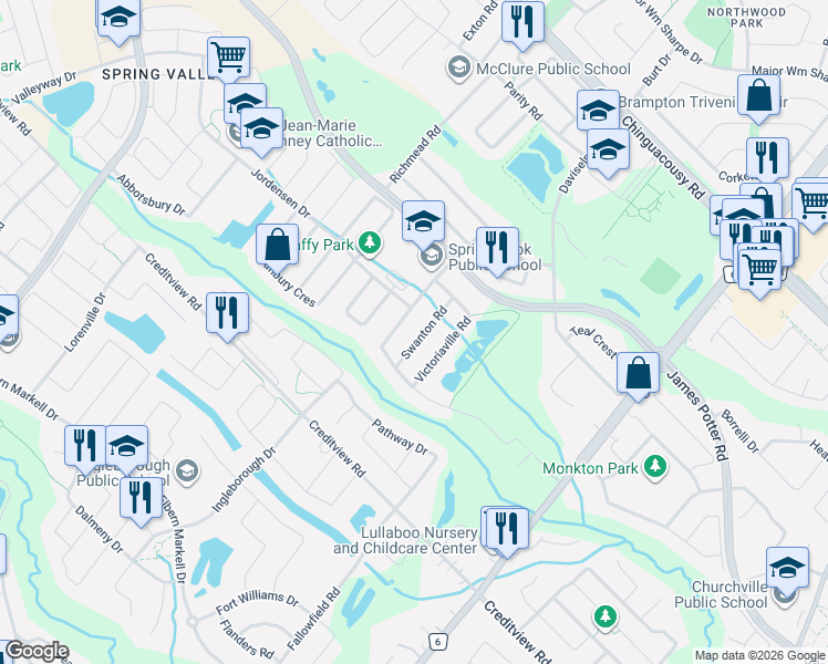 map of restaurants, bars, coffee shops, grocery stores, and more near in Brampton