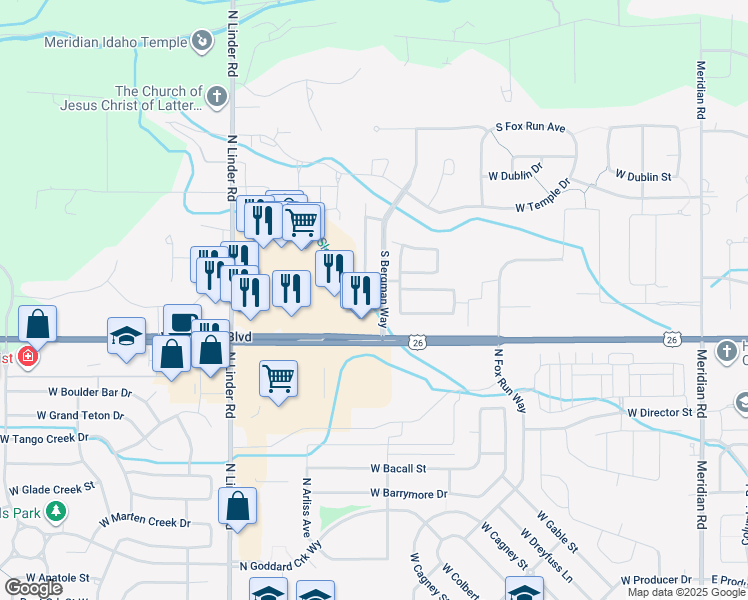 map of restaurants, bars, coffee shops, grocery stores, and more near 4363 West Gray Fox Street in Eagle