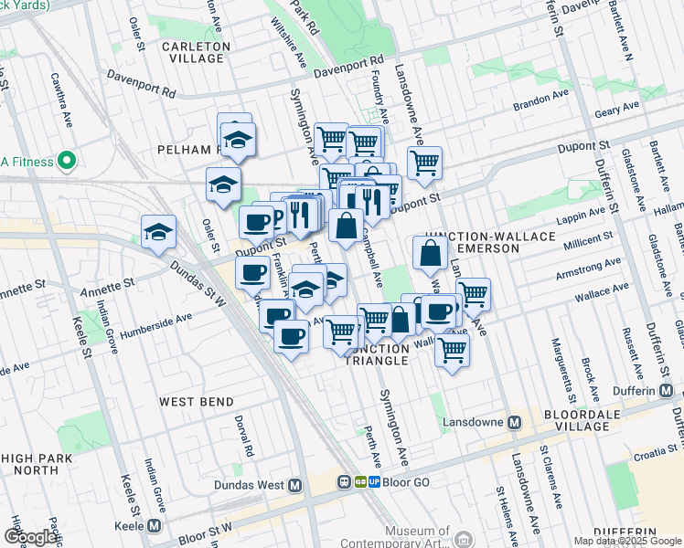 map of restaurants, bars, coffee shops, grocery stores, and more near in Toronto