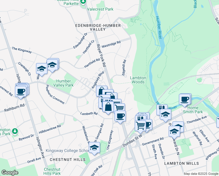 map of restaurants, bars, coffee shops, grocery stores, and more near in Toronto