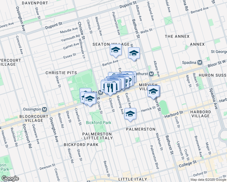 map of restaurants, bars, coffee shops, grocery stores, and more near in Toronto