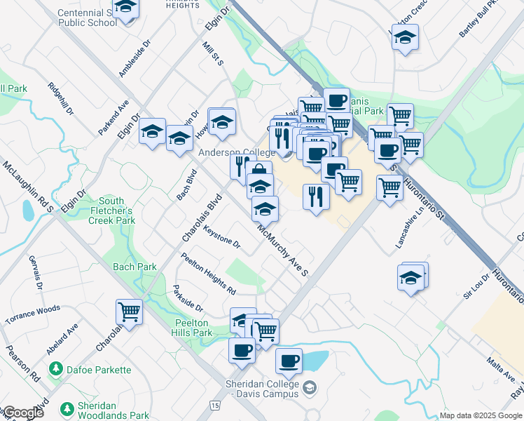 map of restaurants, bars, coffee shops, grocery stores, and more near 440 McMurchy Avenue South in Brampton