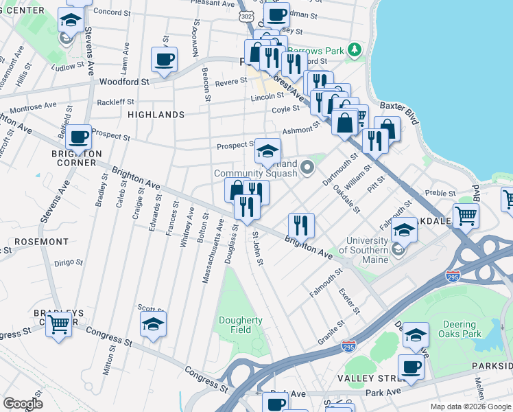 map of restaurants, bars, coffee shops, grocery stores, and more near 24 Wadsworth Street in Portland