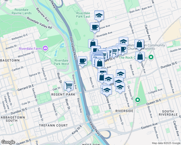 map of restaurants, bars, coffee shops, grocery stores, and more near in Toronto