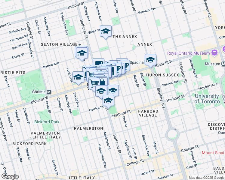 map of restaurants, bars, coffee shops, grocery stores, and more near in Toronto