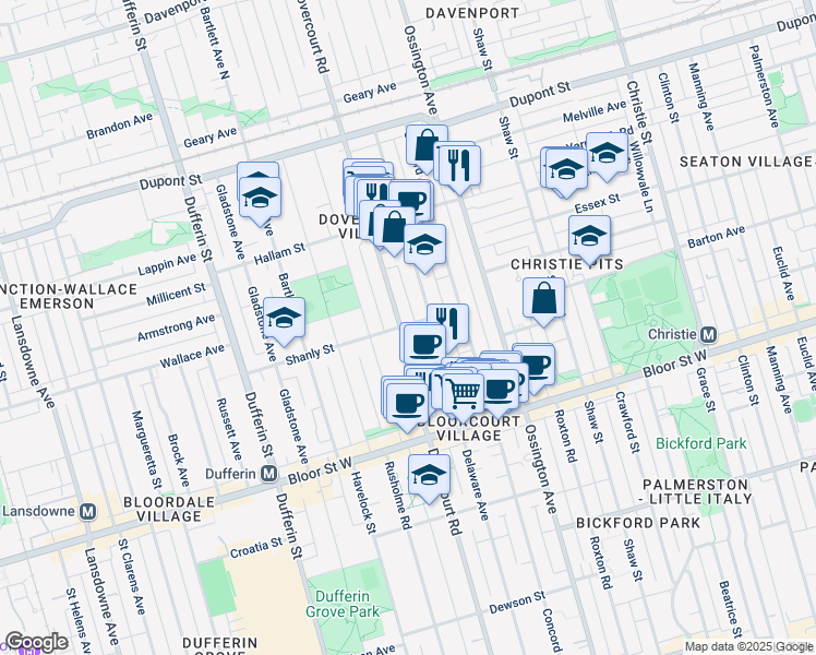 map of restaurants, bars, coffee shops, grocery stores, and more near in Toronto