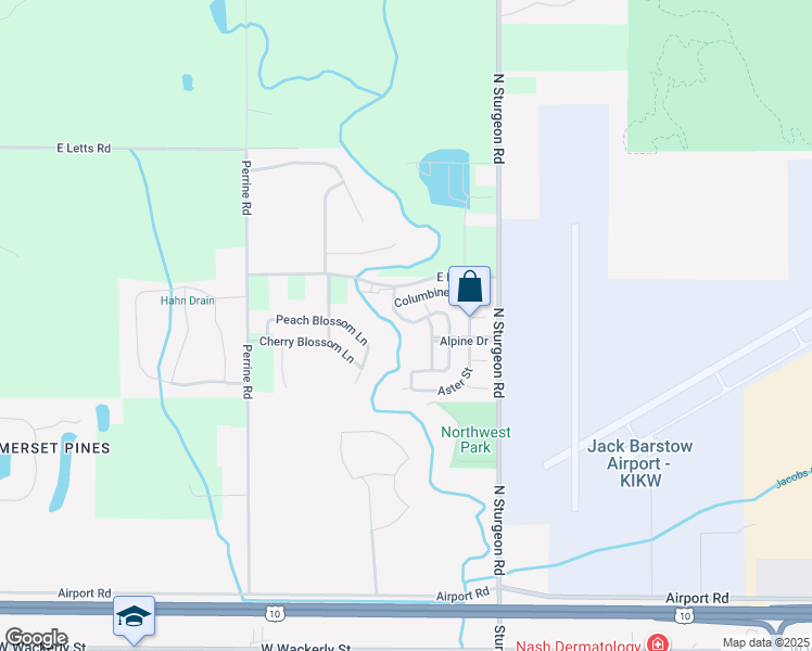 map of restaurants, bars, coffee shops, grocery stores, and more near 3621 Shamrock Street in Midland