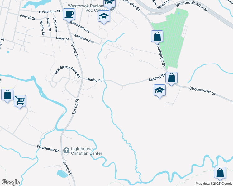 map of restaurants, bars, coffee shops, grocery stores, and more near 320 Landing Road in Westbrook