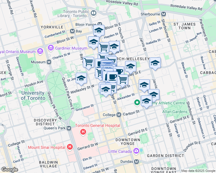 map of restaurants, bars, coffee shops, grocery stores, and more near in Toronto