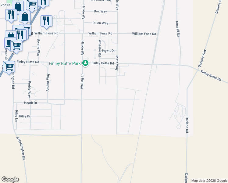 map of restaurants, bars, coffee shops, grocery stores, and more near 51325 Mitts Way in La Pine