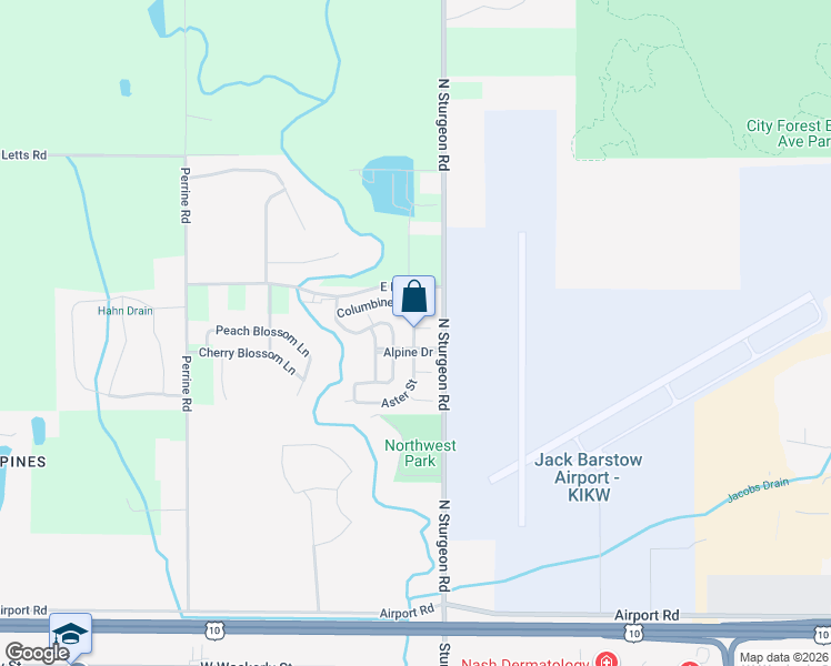 map of restaurants, bars, coffee shops, grocery stores, and more near 3409 Columbine Street in Midland
