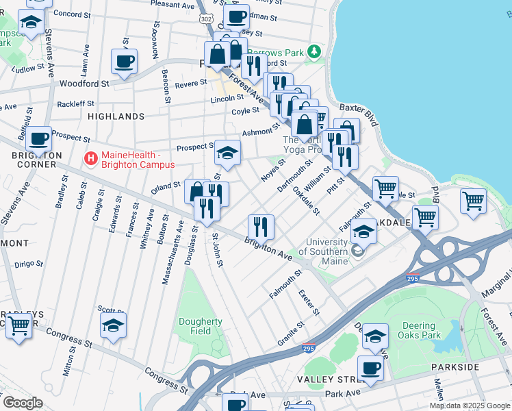 map of restaurants, bars, coffee shops, grocery stores, and more near 108 Noyes Street in Portland