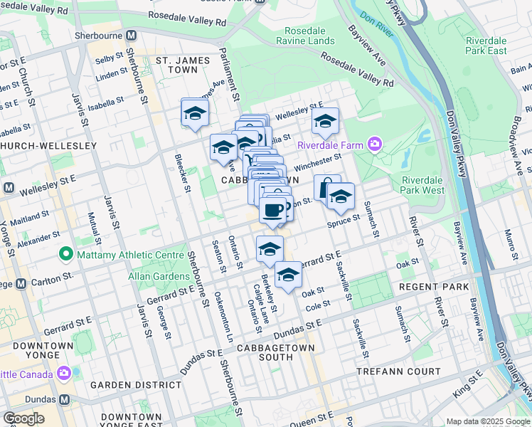 map of restaurants, bars, coffee shops, grocery stores, and more near in Toronto