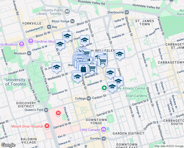 map of restaurants, bars, coffee shops, grocery stores, and more near in Toronto