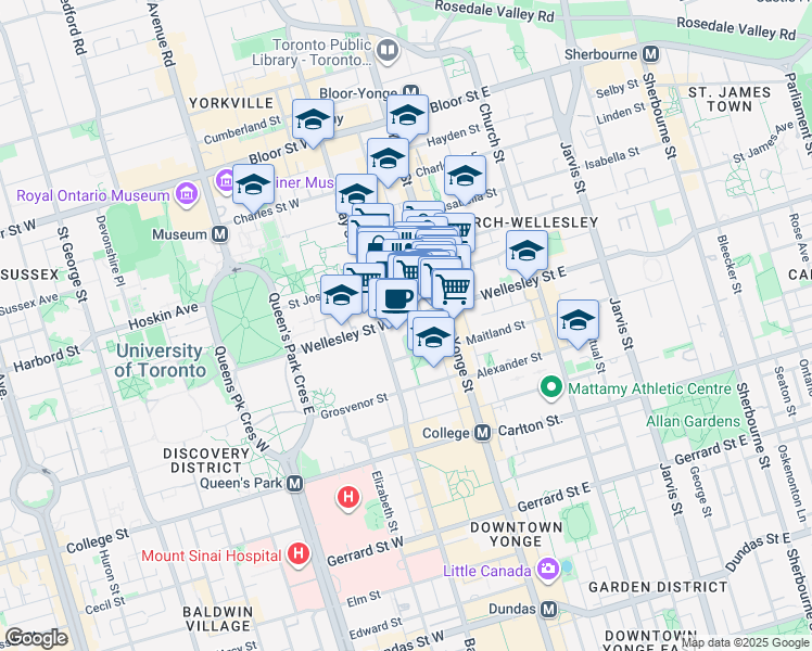 map of restaurants, bars, coffee shops, grocery stores, and more near in Toronto