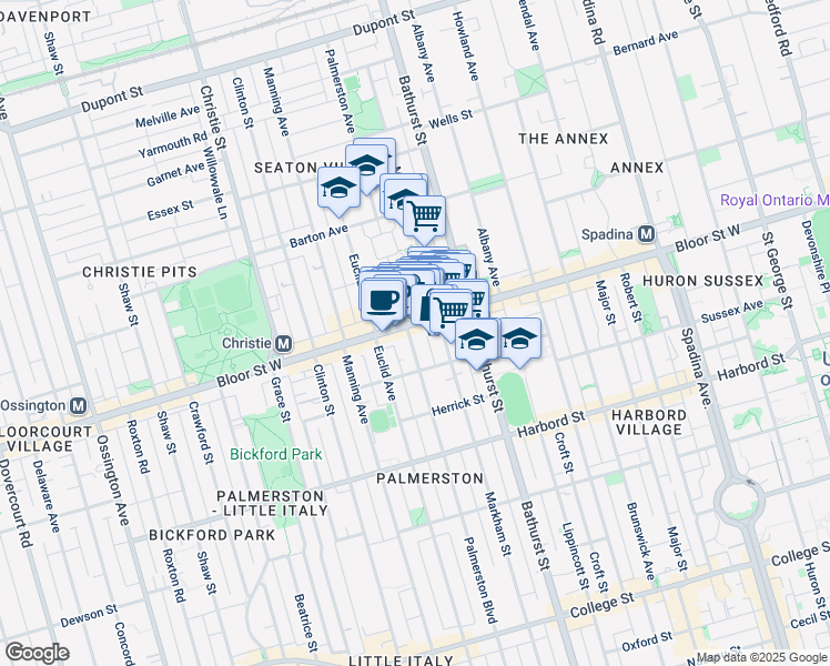 map of restaurants, bars, coffee shops, grocery stores, and more near in Toronto