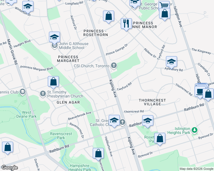map of restaurants, bars, coffee shops, grocery stores, and more near in Toronto