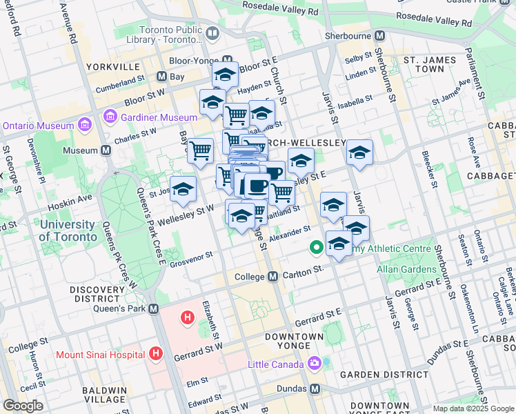 map of restaurants, bars, coffee shops, grocery stores, and more near in Toronto