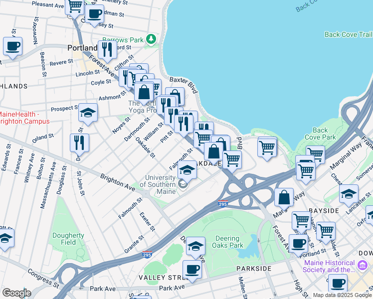map of restaurants, bars, coffee shops, grocery stores, and more near in Portland