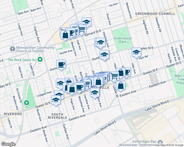 map of restaurants, bars, coffee shops, grocery stores, and more near in Toronto