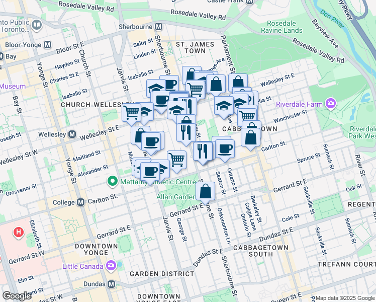 map of restaurants, bars, coffee shops, grocery stores, and more near in Toronto