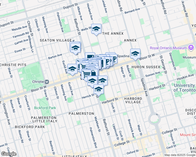 map of restaurants, bars, coffee shops, grocery stores, and more near in Toronto