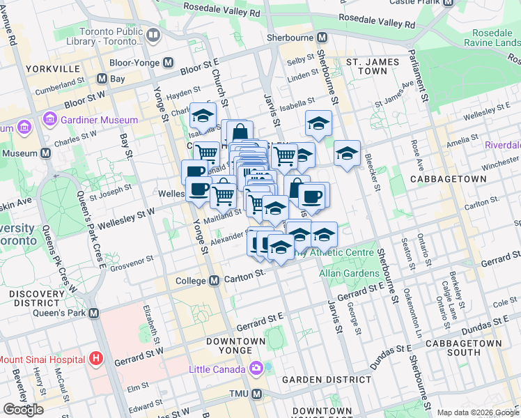 map of restaurants, bars, coffee shops, grocery stores, and more near 473 A Church Street in Toronto