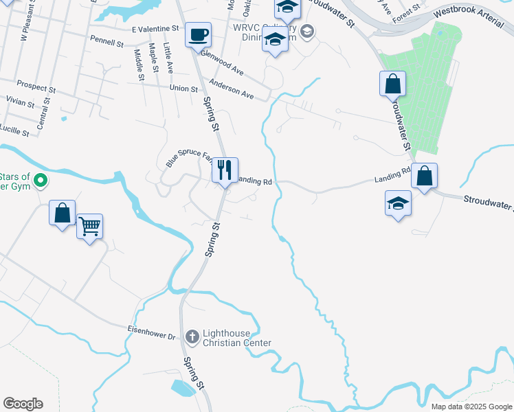 map of restaurants, bars, coffee shops, grocery stores, and more near 43 Miles Lane in Westbrook
